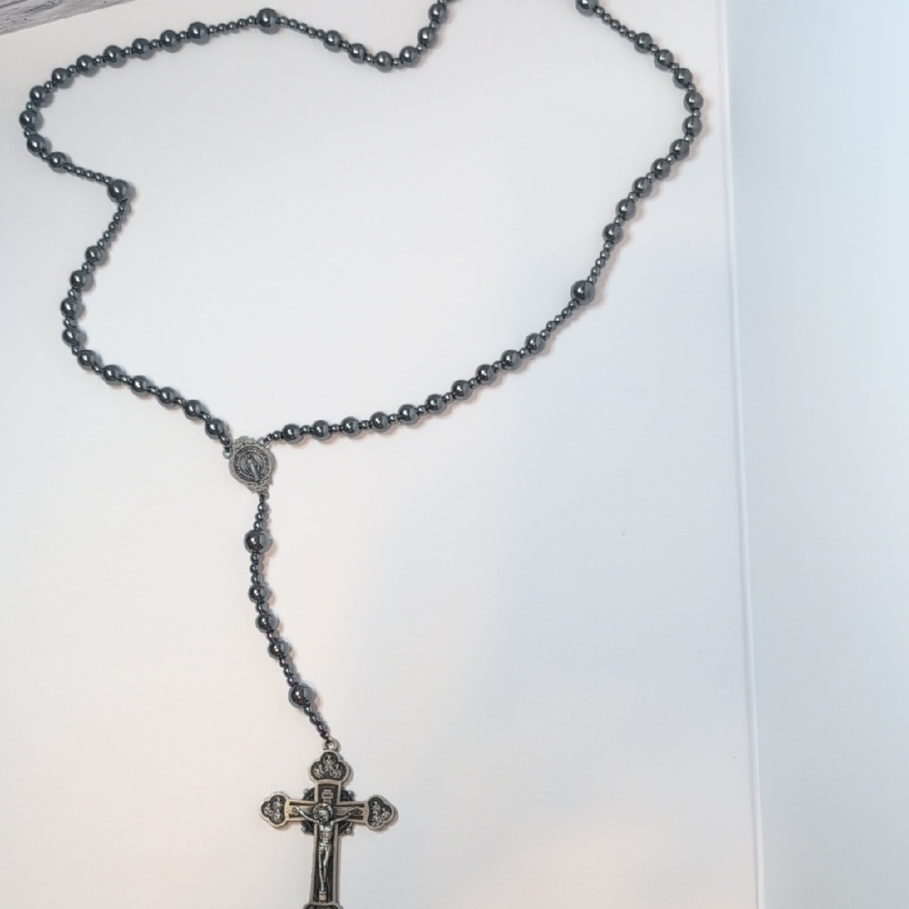 Elegant Black Beaded Rosary Necklace Blessed By Pope Francis